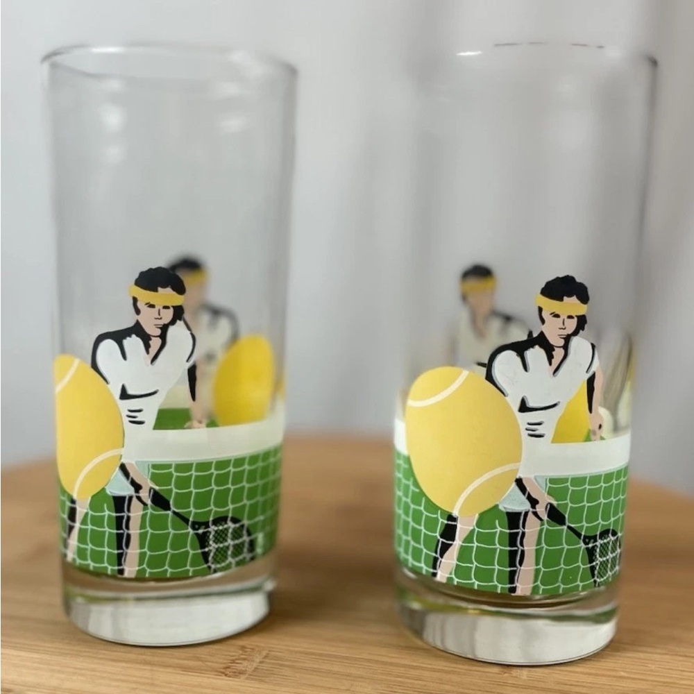US OPEN LIBBEY COOLER TUMBLER GLASSES 14 OZ 80’s TENNIS VINTAGE SPORTS bar set 2